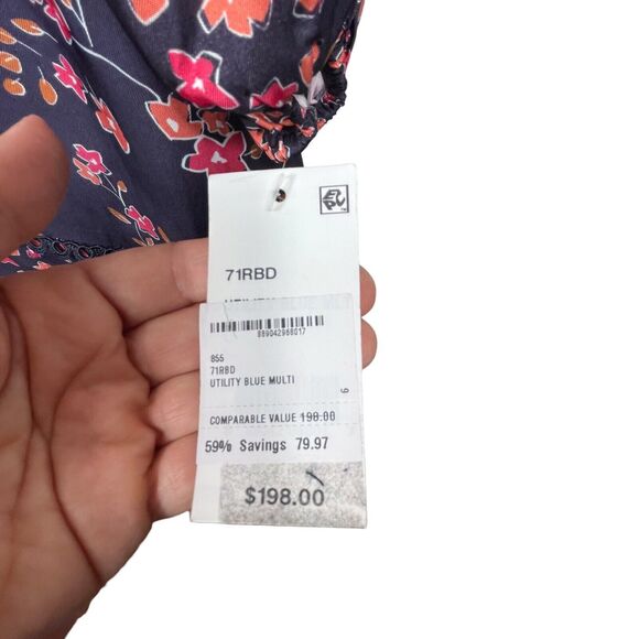 French Connection Daisy Crush Dress Size 6 NWT Navy Pink Floral Boho Mini Tiered - Picture 8 of 13